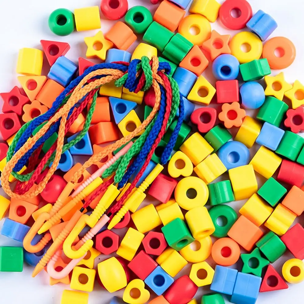 48/100/160PCS Multicolor Montessori Threading Beads Toy Geometry Shape Building Blocks Stringing Beads Toy Bracelet Toy Plastic