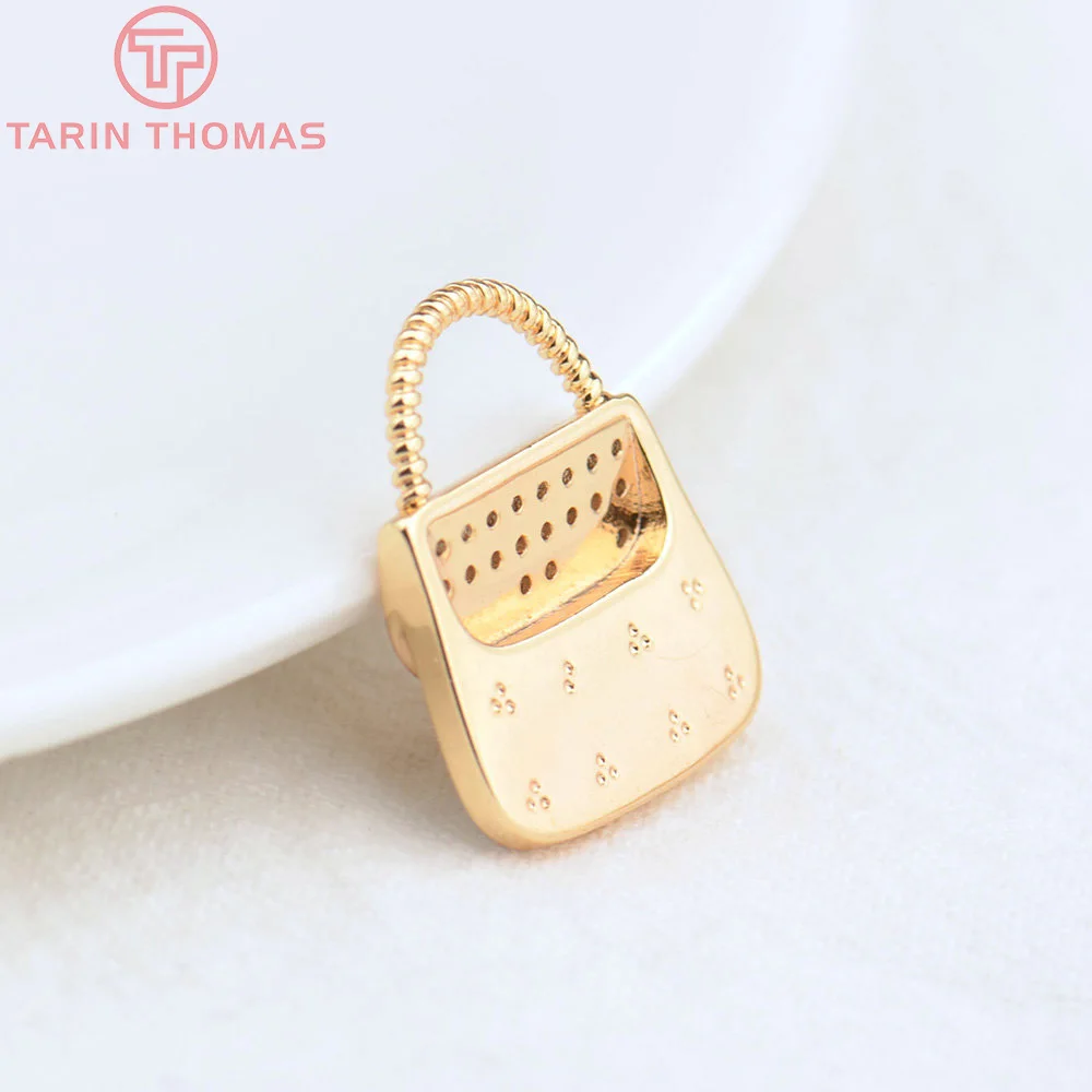 (4559)2PCS 15.5x18.5MM 24K Gold Color Brass with Zircon Bag Pendants Charms High Quality Diy Jewelry Findings Accessories