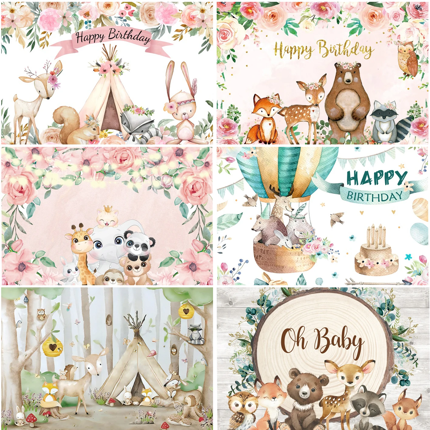 

Forest Animals Flowers Backdrops Photography Kids Birthday Party Baby Shower Customized Photo Backgrounds Studio Props