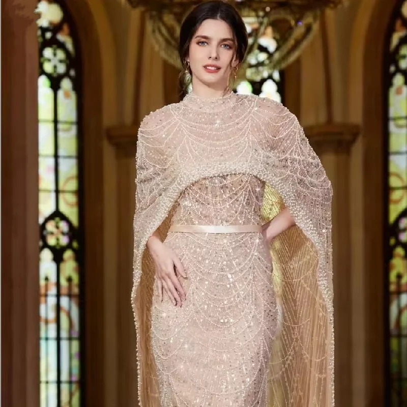 

Beaded Evening Dresses Trumpet Glitter Sheath Empire Waist New In Dresses Elegant Floor-Length Customized Party Dresses