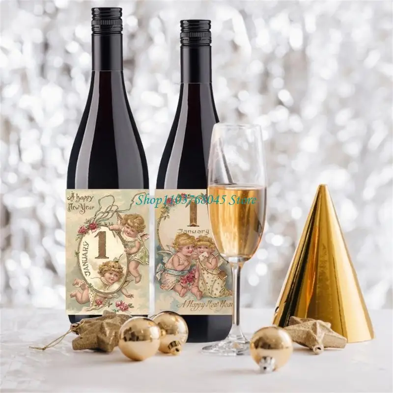 R53F 12Pcs/Pack New Year Wine Bottle Adhesive Labels for Organizing and Decorating
