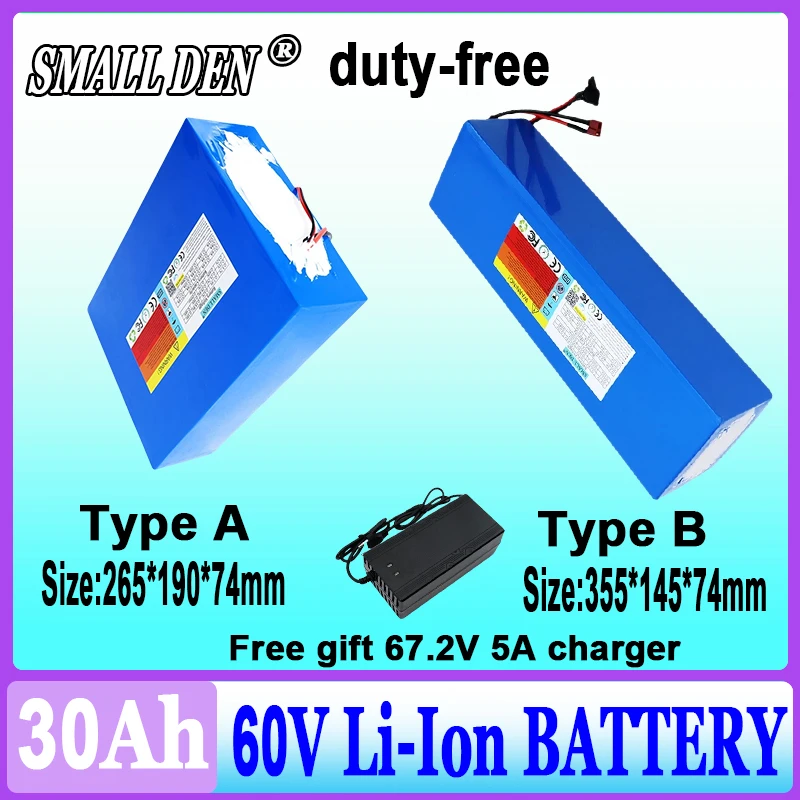 60V 30Ah lithium battery pack 21700 16S6P 0-2500W high-power electric vehicle scooter motorcycle tricycle UAV + 67.2V 5A charger