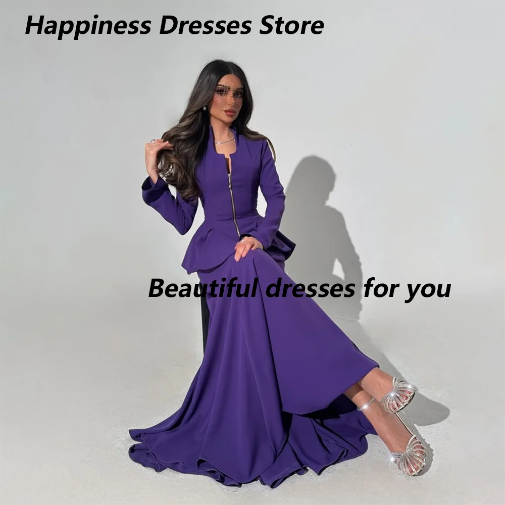 

Purple Evening Dress V-Neck Long Sleeves Elegant Women's Evening Gowns 2025 Mermaid Modern Wedding Guest Dresses Customized