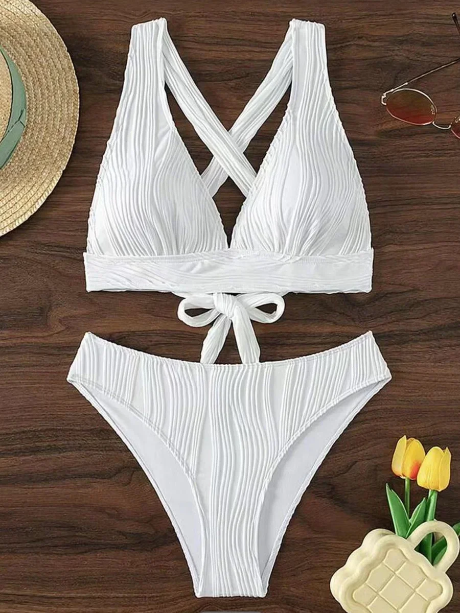 2025 Wrinkled Crinkled Bikini Women Swimwear Female Swimsuit Two-pieces Bikini Set High Cut Bathing Suit Swim Beach Wear Lady