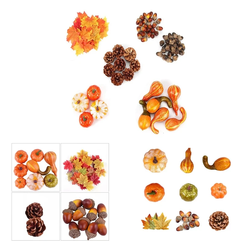 Artificial Mini Pumpkin Gourd Acorn Berries Maple Leaf Fall Harvest Decor Props N7YF