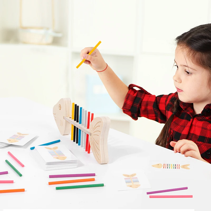 Wooden Montessori Color Matching Game Fish Stick for Toddlers Fine Motor Skills Training Puzzle Toy Early Education  Develop