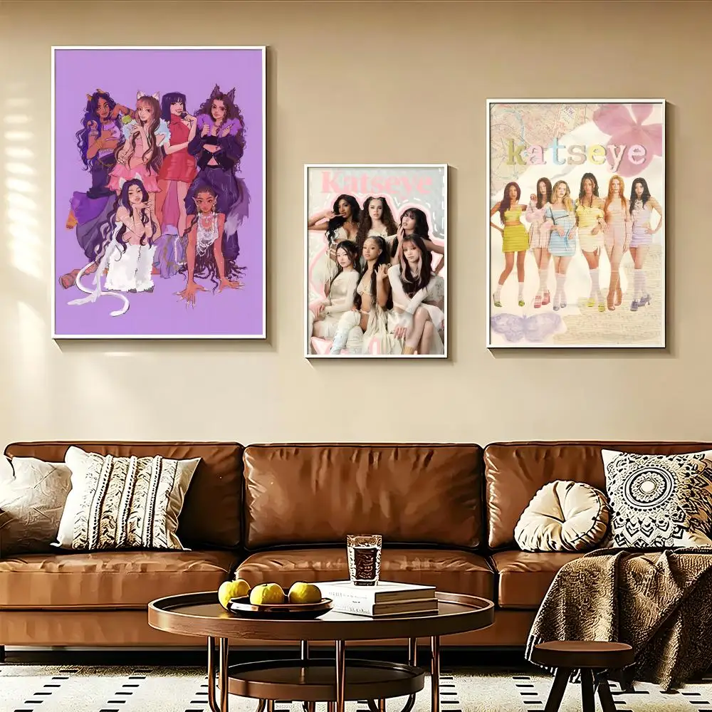 music K-Katseye Poster Self-adhesive Paper Print Home Living Room Bedroom Entrance Bar Cafe Art