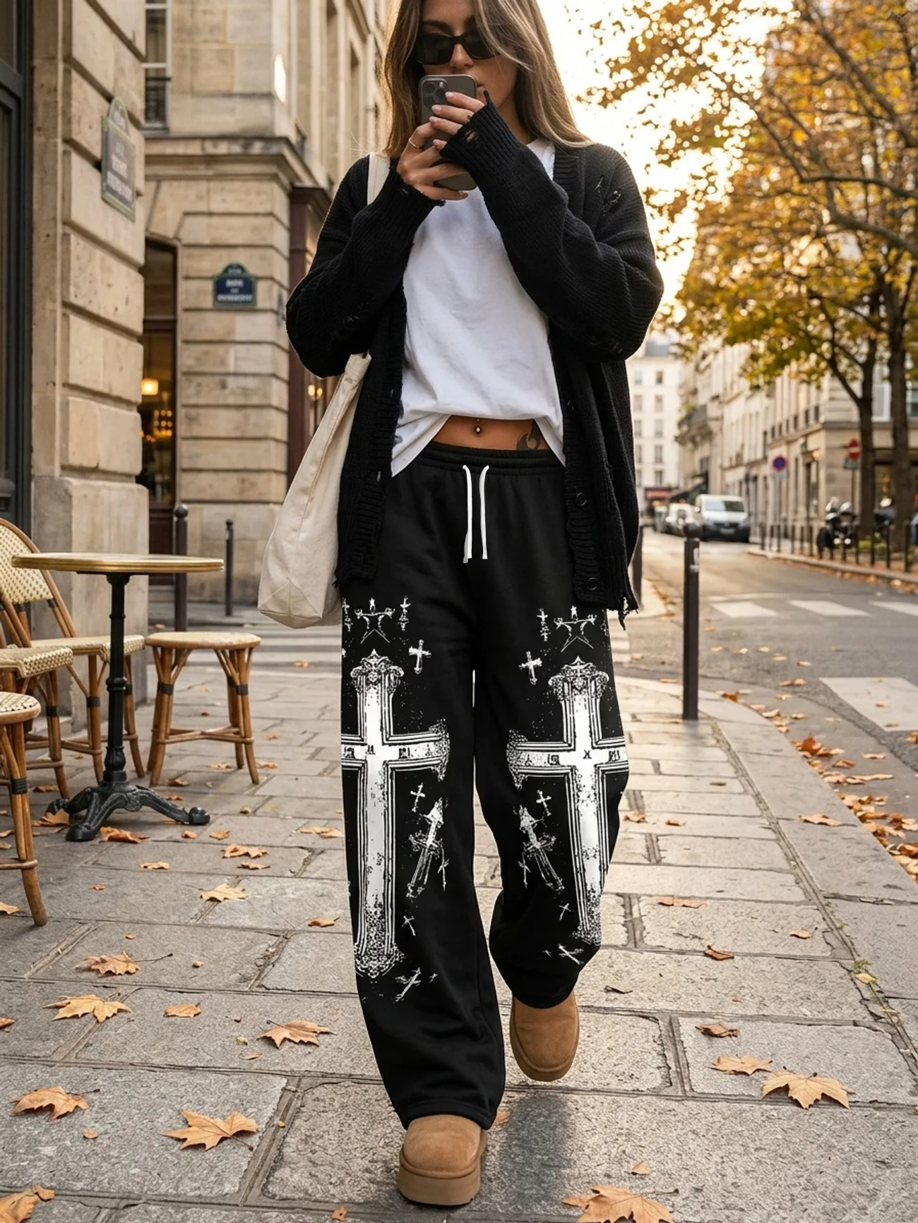 2026 Unisex Schnelltrocknende Gerade Hose Vintage Distressed Kreuzschwert-Muster Hose Y2K Gothic Hip Hop Streetwear Weite Hose – Detail 7