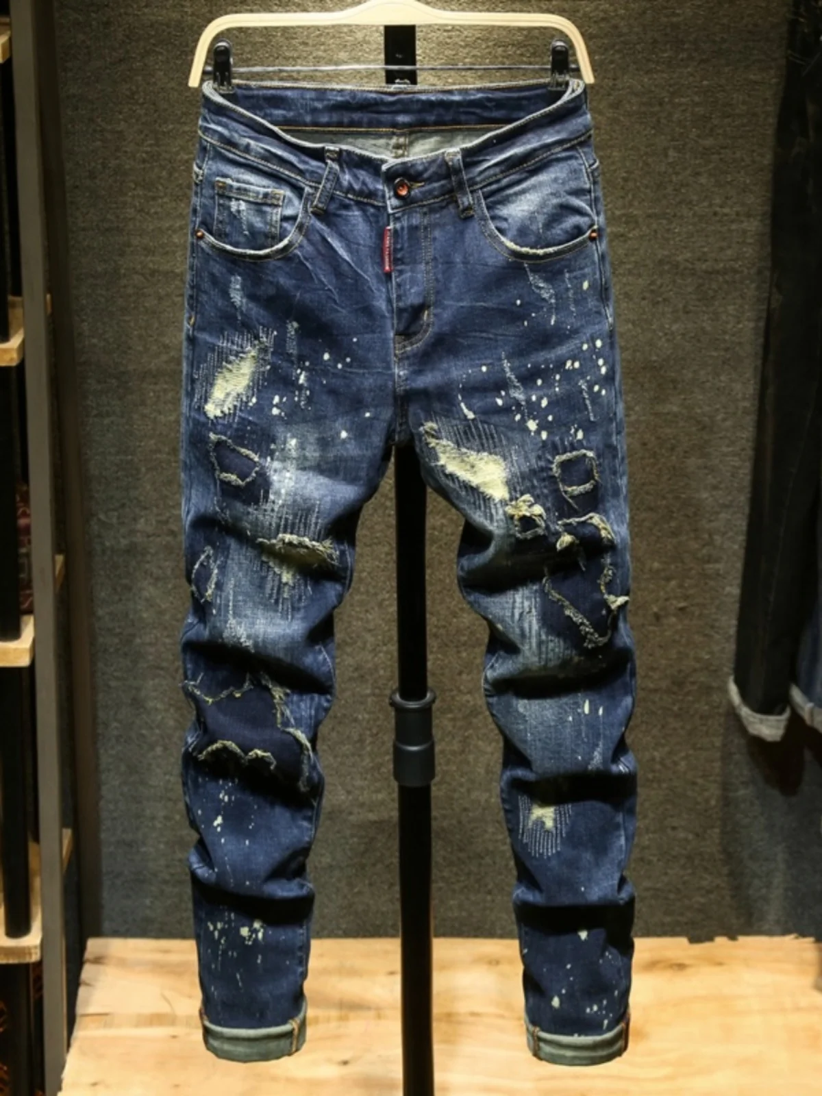 

Retro Embroidered Slim Fit Men's Jeans Autumn Winter Korean Style Personality Fashionable Versatile Long Pants Cotton Stretch