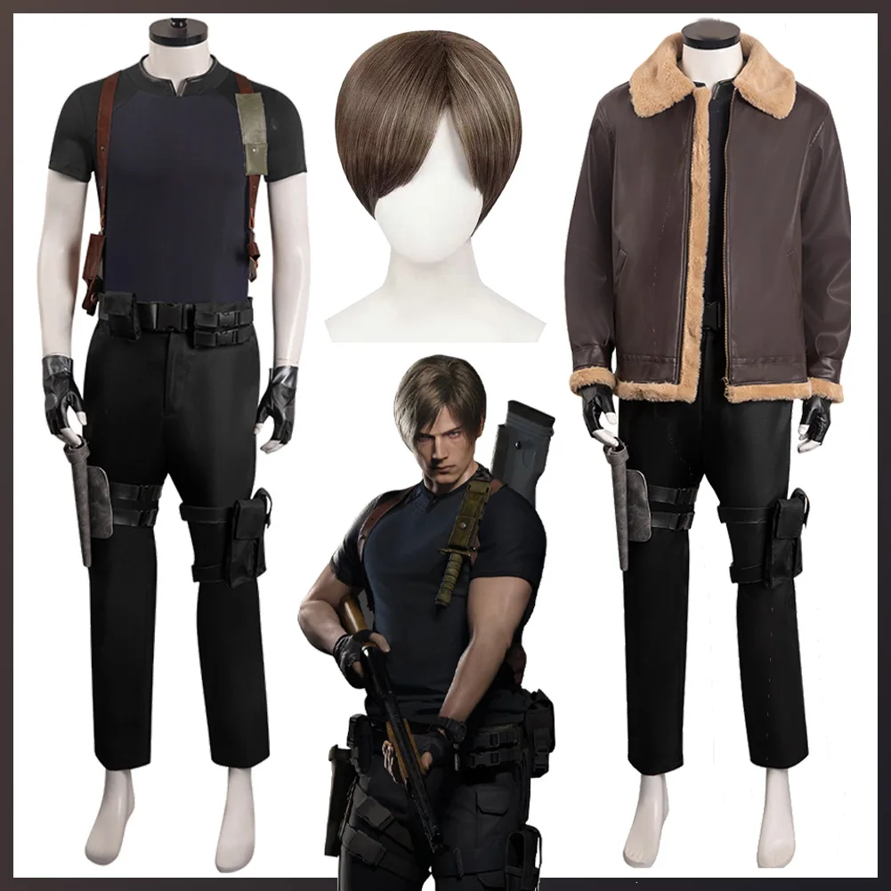 Leon S Cosplay Kennedy Men Costume Game Resident 4 Anime Remake Disguise Outfits Top Pants Gloves Set Clothing Halloween Suits