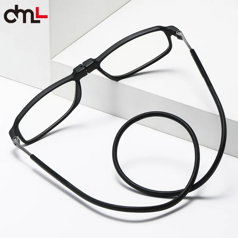 

DML Hanging Neck Reading Glasses Men's Women Anti-Blue Light Portable Ultra-light Computer Spectacles Round-Frame