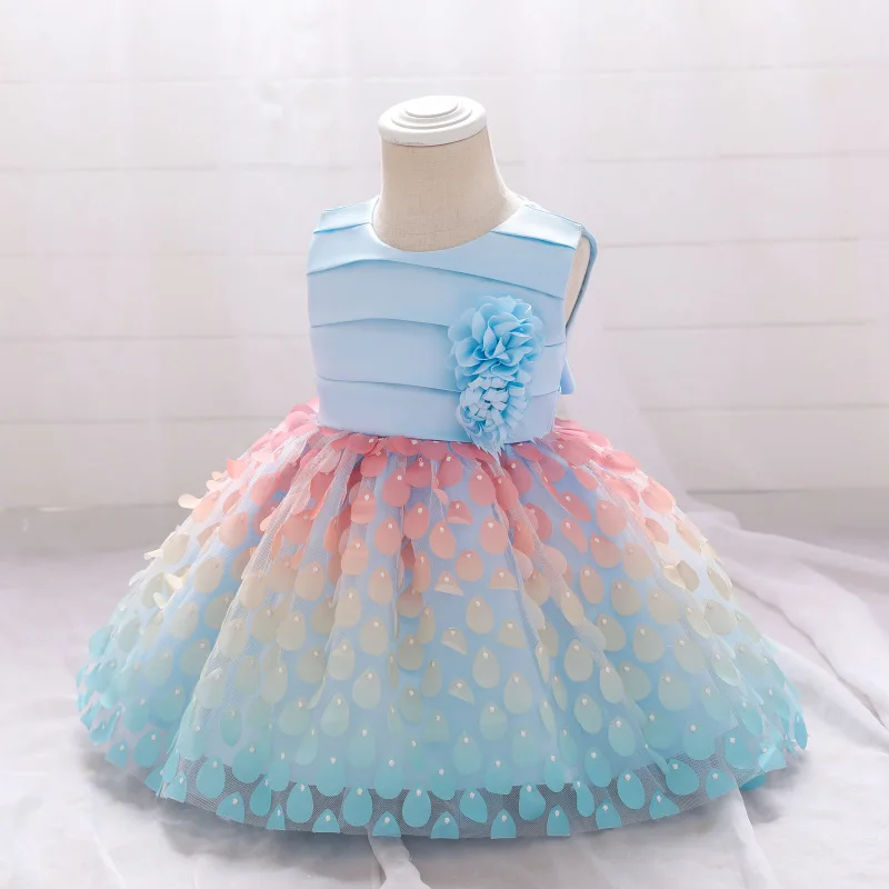 Infants Lace 1 year Birthday Princess Costume Party Wedding Dresses For Baby Girls Color fish scales Christening Clothes