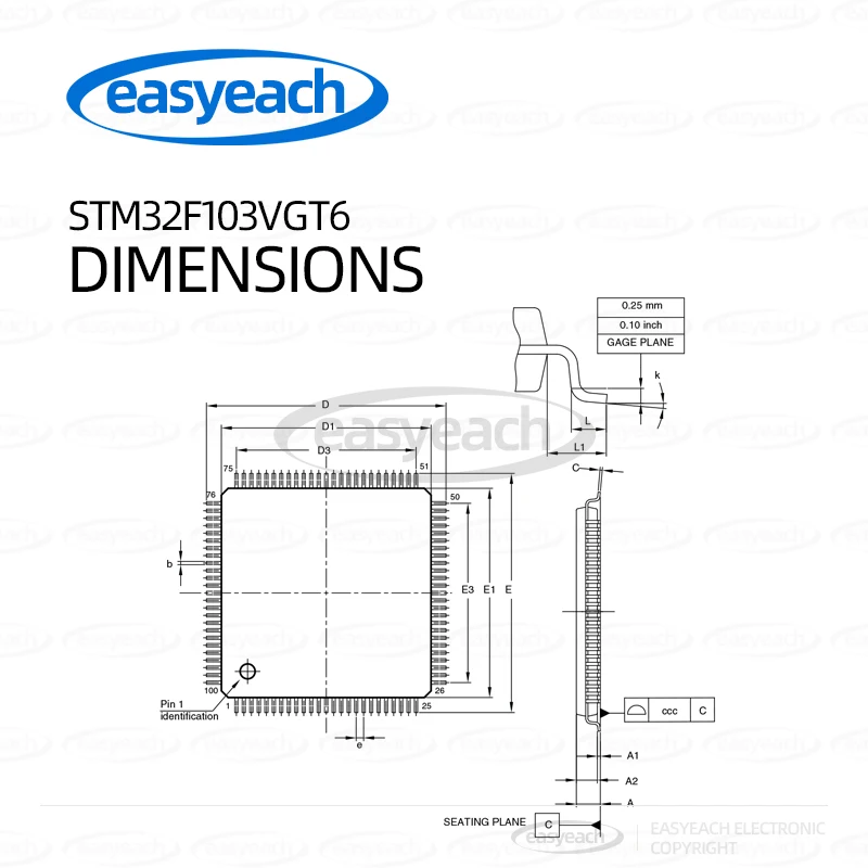STM32F103VGT6 STMicroelectronics LQFP-100 ARM Cortex-M3 32 بت متحكم MCU متحكم صغير
