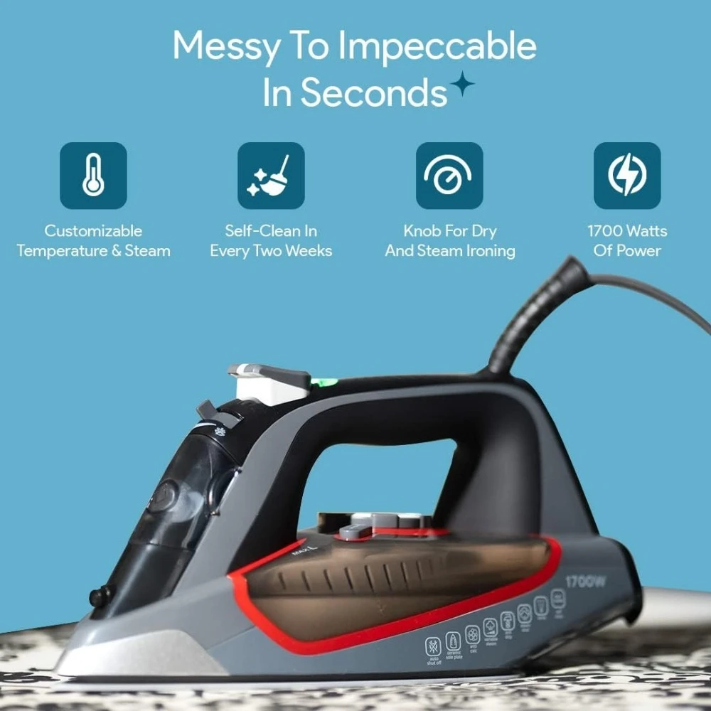 

Профессиональный утюг для одежды с мощной паровой технологией, керамической подошвой, антипригарным покрытием, 1700 Вт, 3-режимное автоматическое отключение