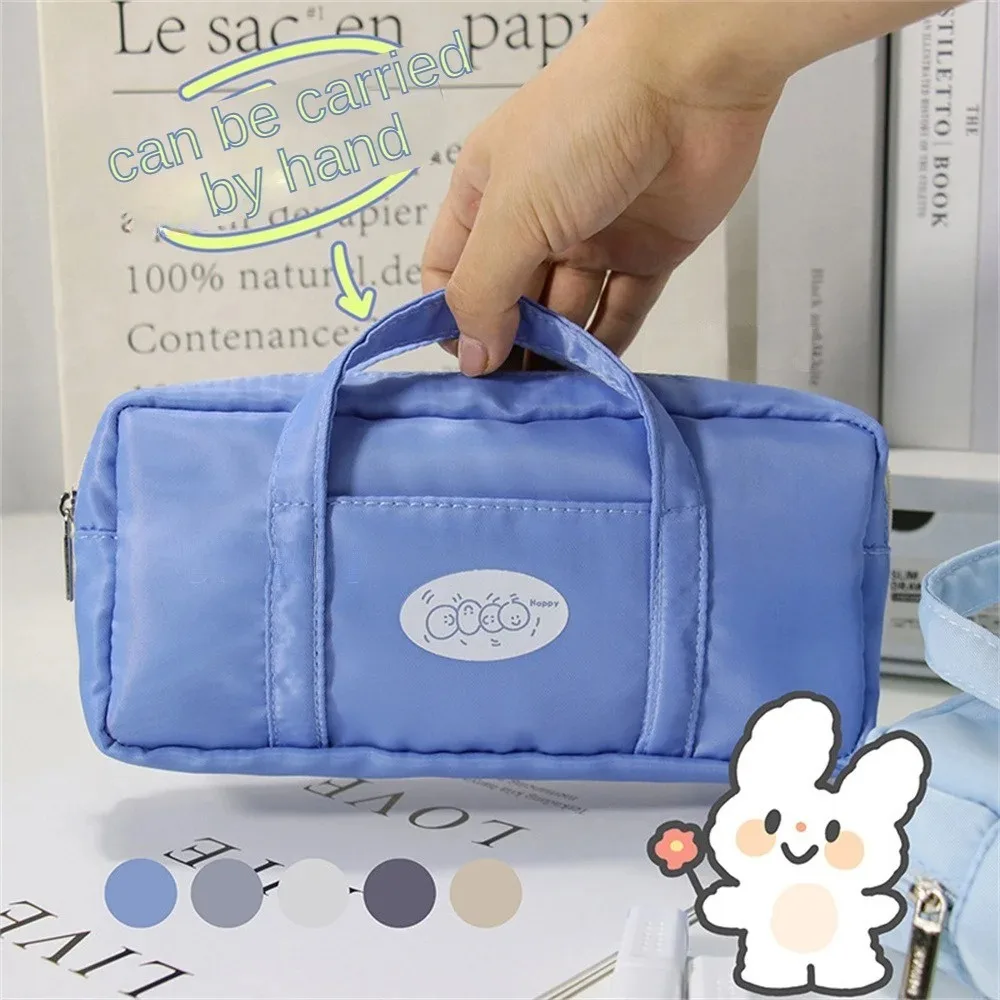 Simple Handbag Pen Bag Large Capacity with Handle Pencil Case Blue Color Waterproof Storage Pouch Students