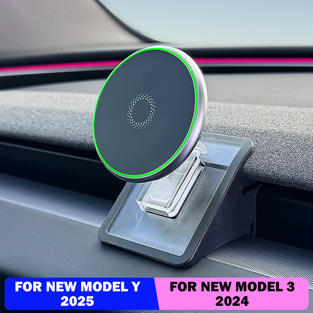 Для Tesla Model Y Launch 2025 Model 3 Highland 2024 Держатель для телефона Магнитное крепление для iPhone Беспроводное зарядное устройство Быстрая зарядка 15 Вт