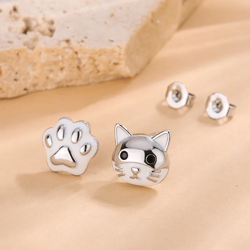 New Asymmetric Cat 925 Sterling Silver Jewelry Featuring A Girlish Sweet Cute Cat Claw Earrings TYB629