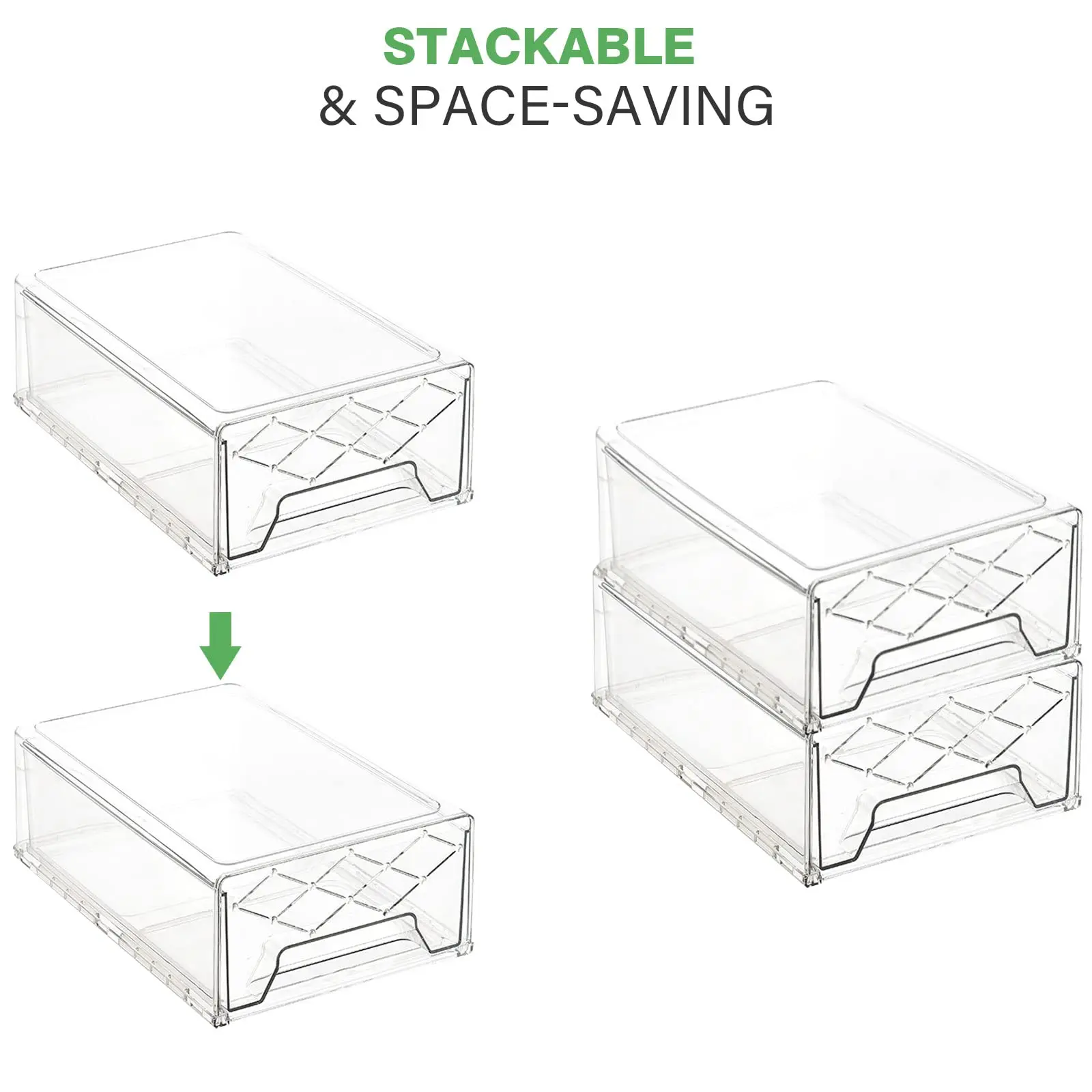 Refrigerator Organizer Bins with Pull-out Drawer, Stackable Fridge Drawer Containers, BPA-free Drawable Clear Storage Cases