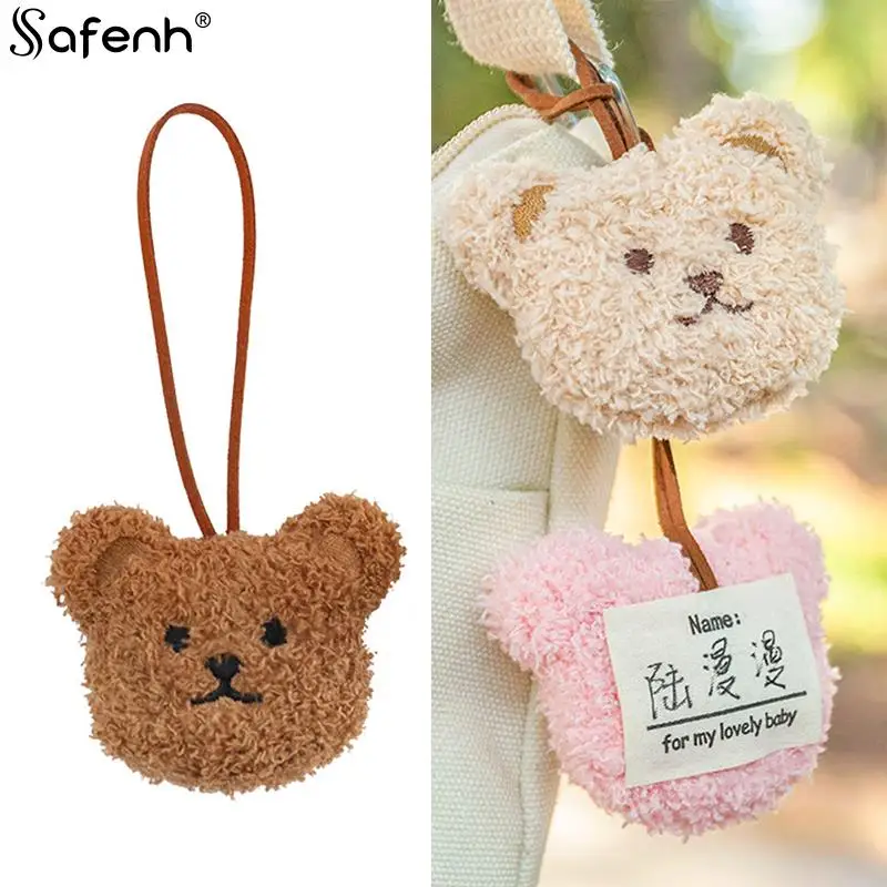 1pcs Mini Baby Name Tag Cute Cotton Bear Head Backpack Pendant Baby Car Hang Keychain Newborn Bag Name Tag Ornaments