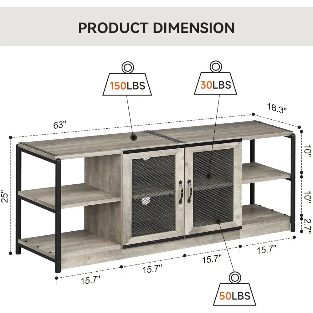 TV Stand for 65+ Inch TV, Industrial Entertainment Center TV Media Console Cabinet, Farmhouse TV Stand