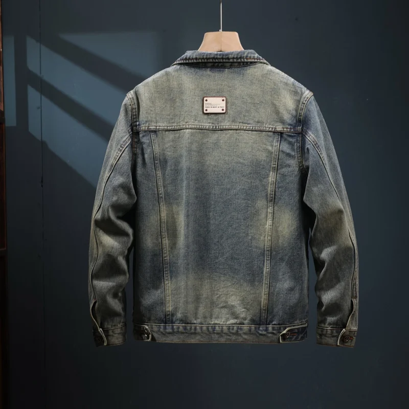 Retro Nostalgic Denim Coat Men's Washed All-Matching Loose Cargo Men's Clothing 2024 New Fashion Haulage Motor Jacket