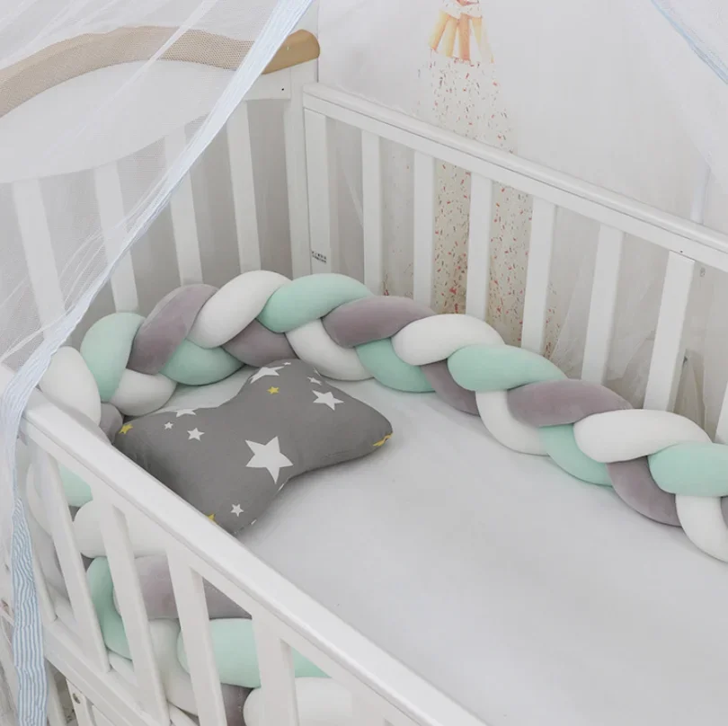 Baby Bed Bumper Crib Safety Bumper Knot Braid Pillow Cushion Cot Protector Room Decor for Newborn Crib Bumper 1M/2M3M/4M