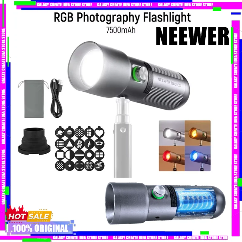 

NEEWER BASICS FL10 LED Photography Flashlight with 4 Colors/20 Gobo Filters/7500mAh, 10W Portable LED Video Spotlight