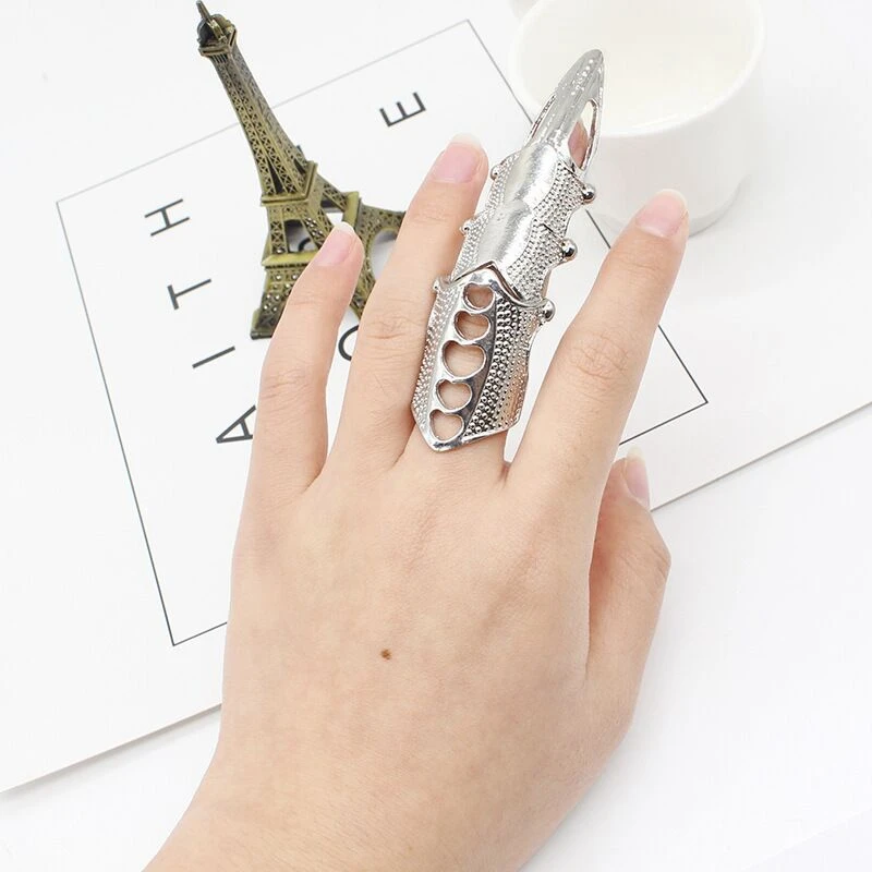 12pcs/Lot Punk Big Alloy Ring Man Rock Scroll Joint Armor Knuckle Metal Full Finger Claw Rings Halloween Cosplay Jewelry Woman