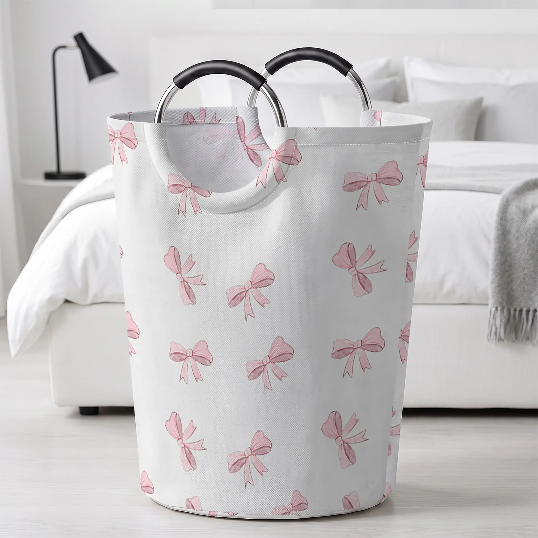 Hand Drawn Pink Bow All Over Print Handheld Storage Basket, For Laundry, Bedroom & Home Sundries Storage