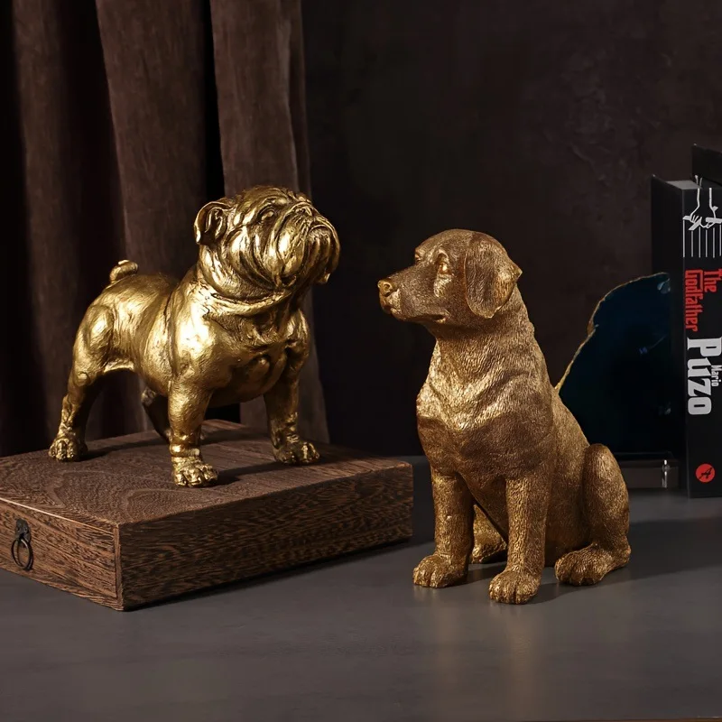 

French Golden Retriever Statue Desktop Decoration Accessories Creative Gold Plated Dog Animal Sculpture Decoration