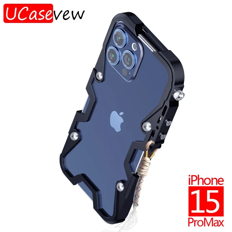 Luxury Armor Metal Aluminum Phone Cases Bumper For iPhone 15 14 13 12 Pro Max 14Plus Cover Mechanical Purely Handmade Skull Case