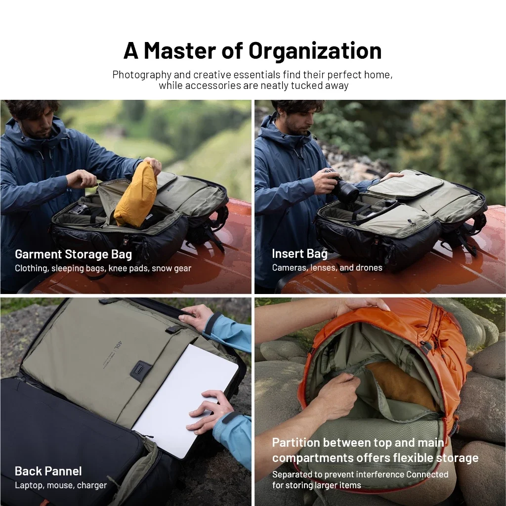 حقيبة ظهر PGYTECH OnePro Flex الاحترافية لتسلق الجبال وحقيبة إدخال الكاميرا (30 لتر/40 لتر/50 لتر)