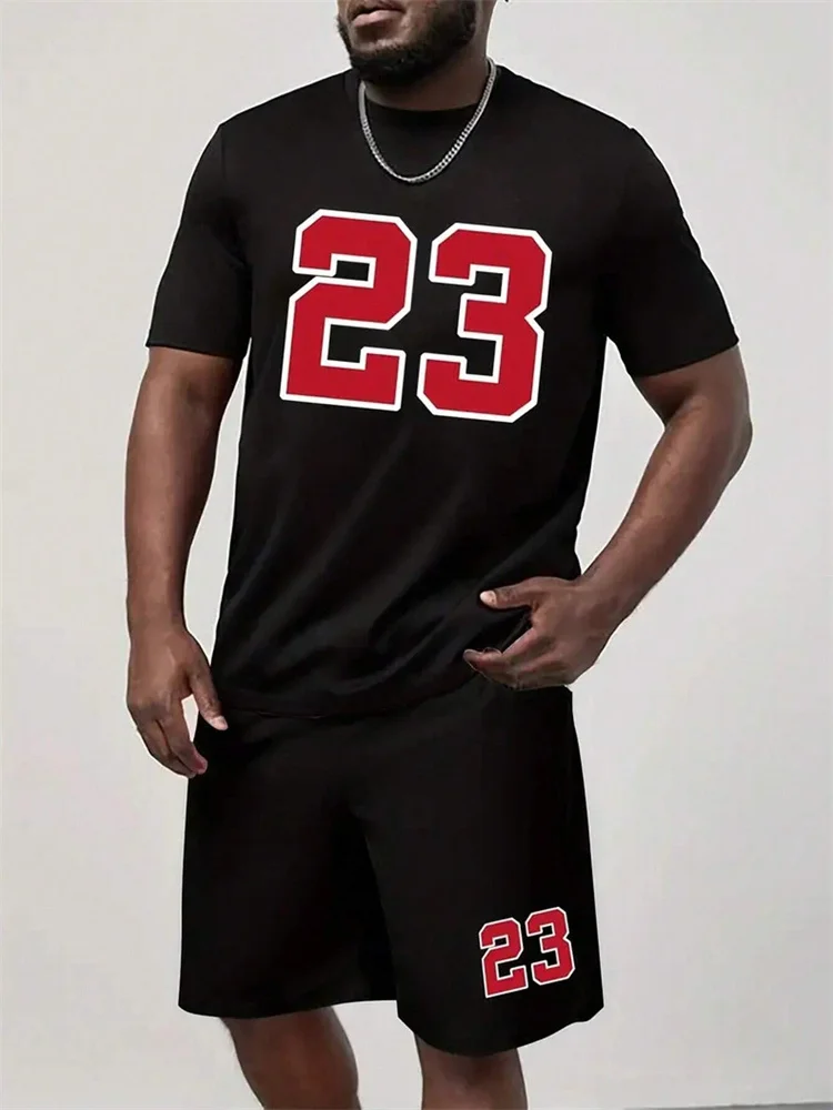 

Летний новый спортивный мужской костюм для бега, футболка с буквенно-цифровым принтом, комплект, эластичные шорты, комплект из двух предметов, уличный модный костюм на открытом воздухе