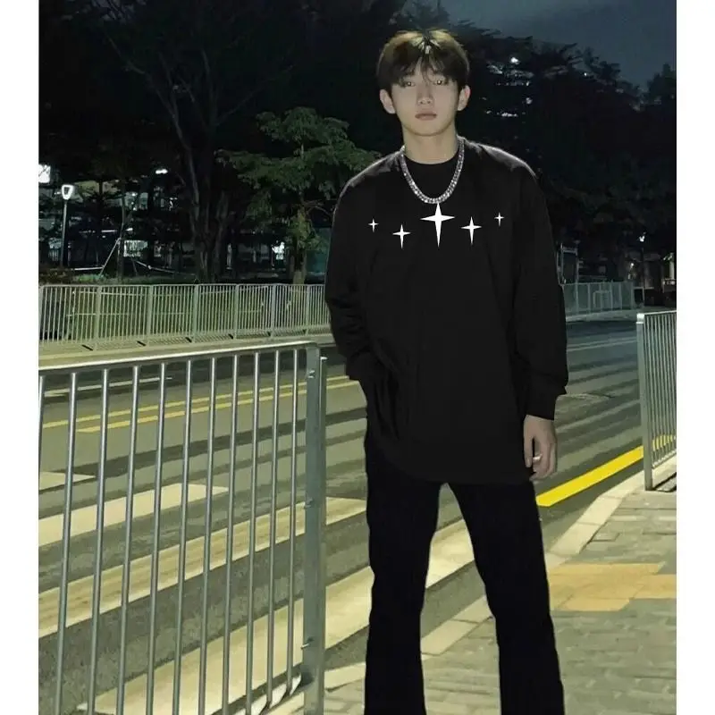 

Loose Long Sve Cross T-irt Men's Autumn Winter Casual Sle Hip Hop American High Street Faion Top for Couples