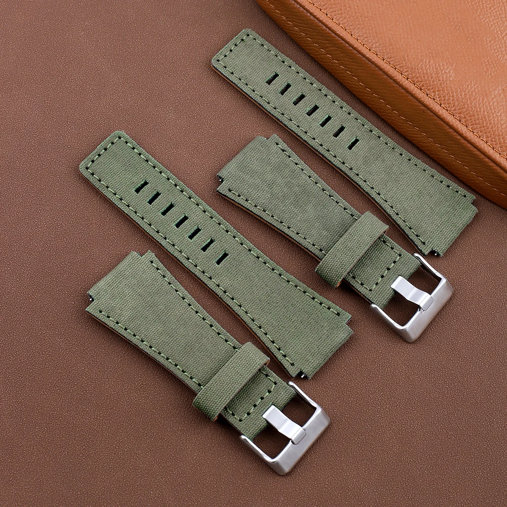 Handmade Thickened Canvas Watch Band Rugged 23mm Soft Waterproof Watch Chain Green Men Wearable Strap