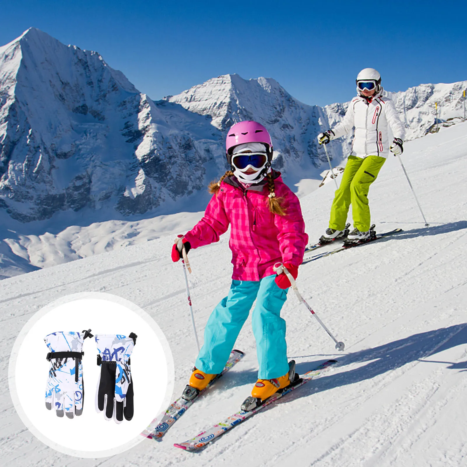 

1 Pair Ski Gloves Waterproof Winter Screen Outdoor Thickened Anti-Skid Adjustable Lengthen Wrist Protection Gloves