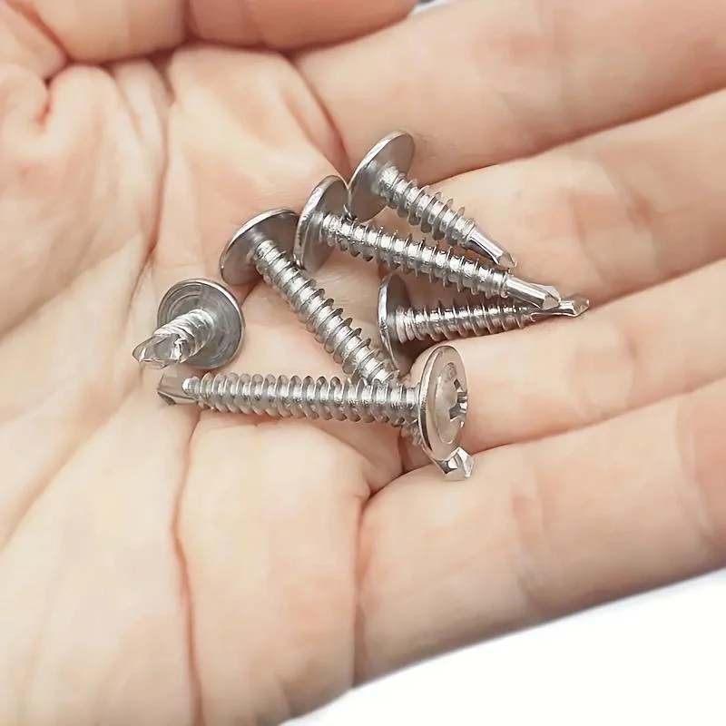 65 قطعة # 8 مجموعة متنوعة من مسامير الصفائح المعدنية المعدلة لرأس الجمالون، مسامير ذاتية التنصت من الفولاذ المقاوم للصدأ عالية القوة 410 للمعادن