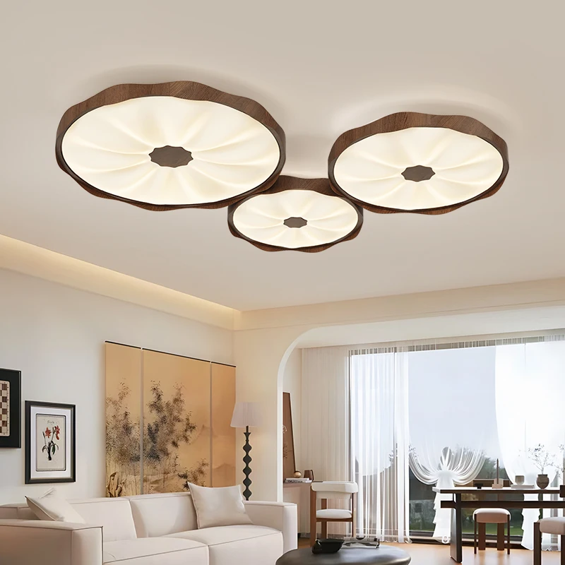 Full Spectrum Eye Protection Living Room Led Chandeliers Walnut Grain Color Ceiling Bedroom Children's Flower Ceiling Light