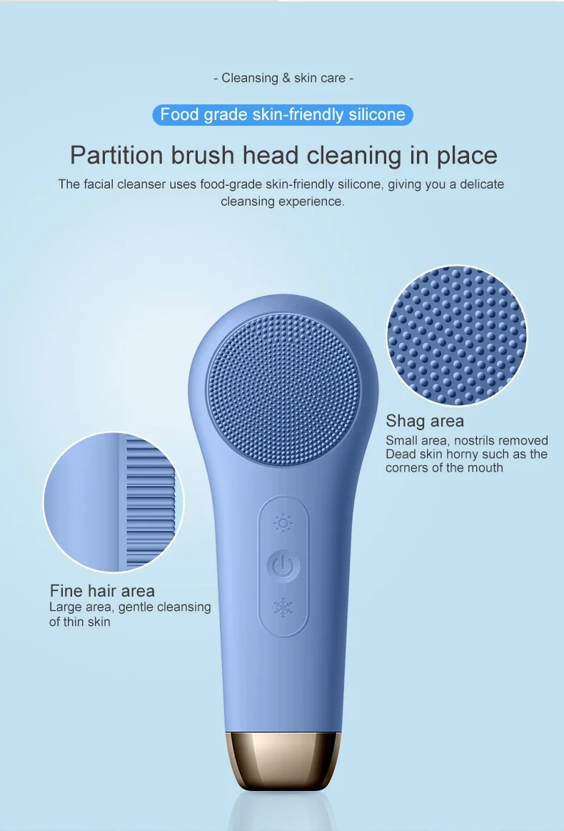 Silicon rubber face cleaner vibrating electric face cleaner brush red-blue light vibrating face washer pore cleaner