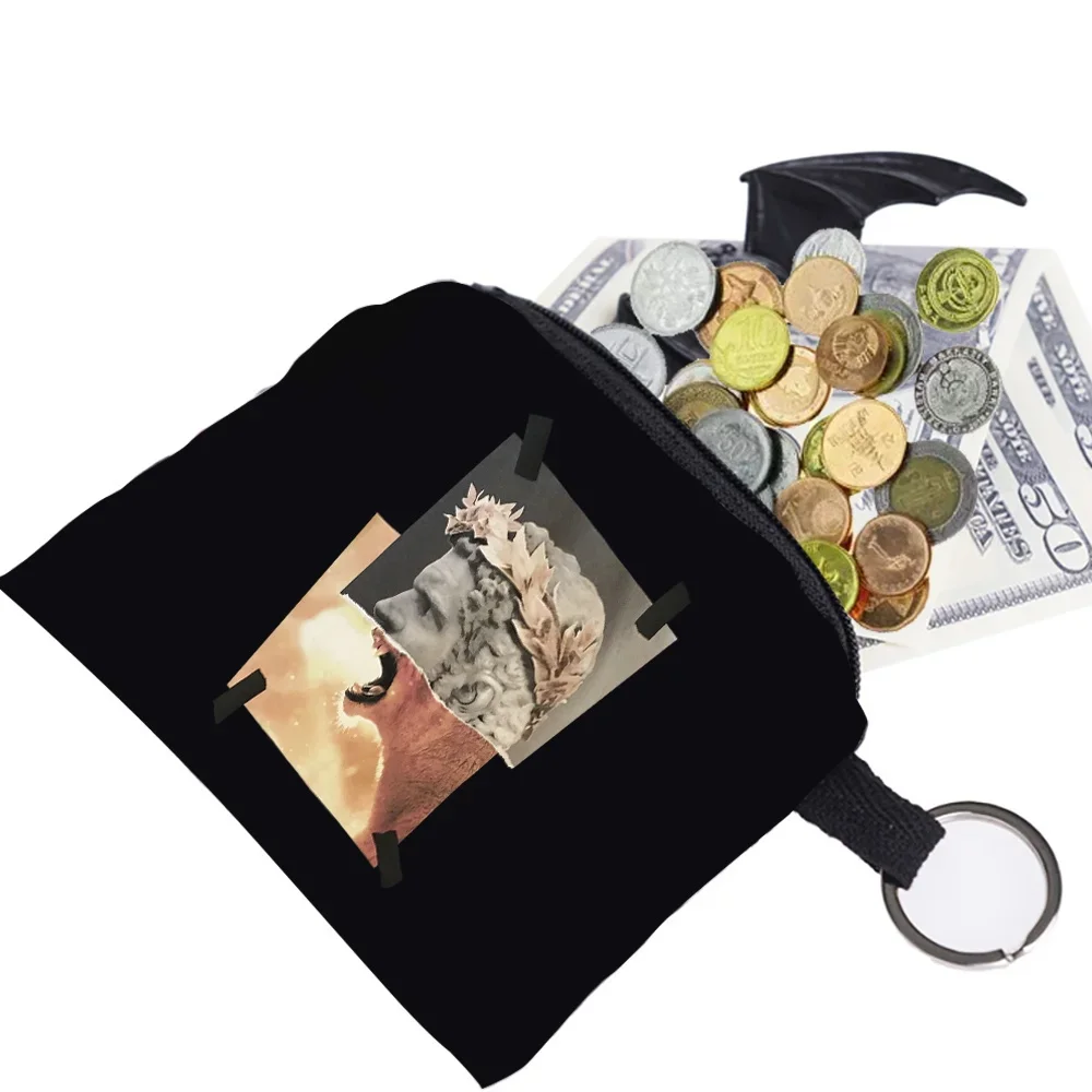 Light Luxury Purse Card Key Purse Pouch Children Sculpture Pattern Small Organizer Bag Coin Purse Card Holder Wallet Bag Case