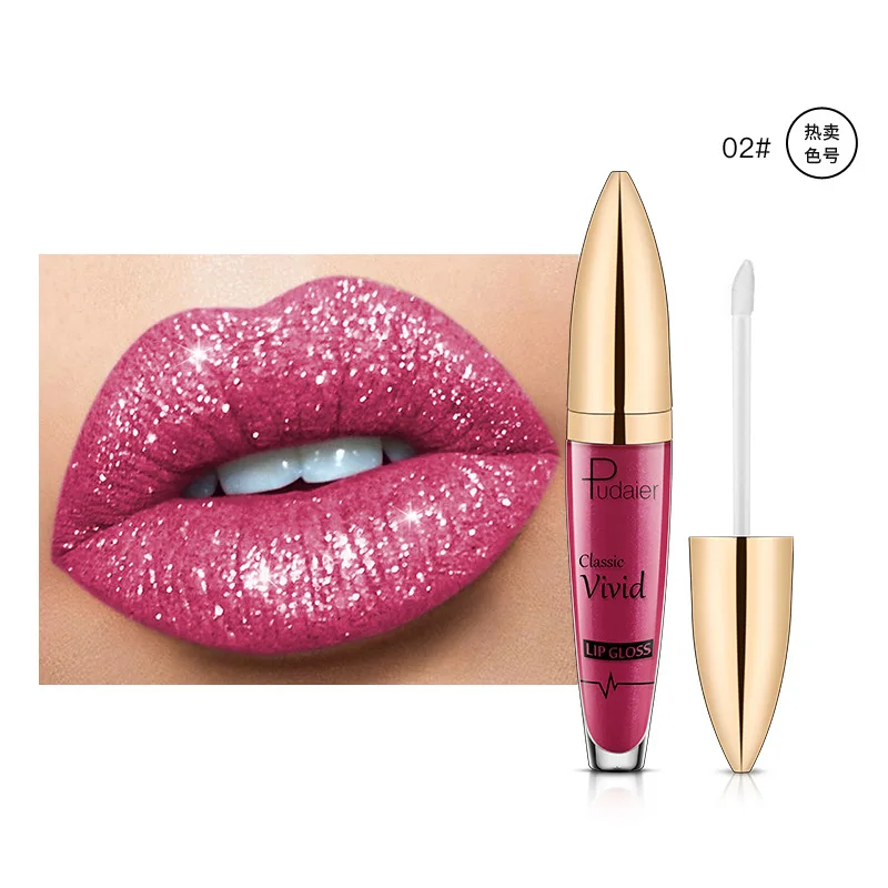 Pudaier 18 Color Glitter Liquid Lipstick Moisturizing Waterproof Pearl Shining Lip Gloss Lasting Non Stick Cup Fashion Lip Glaze