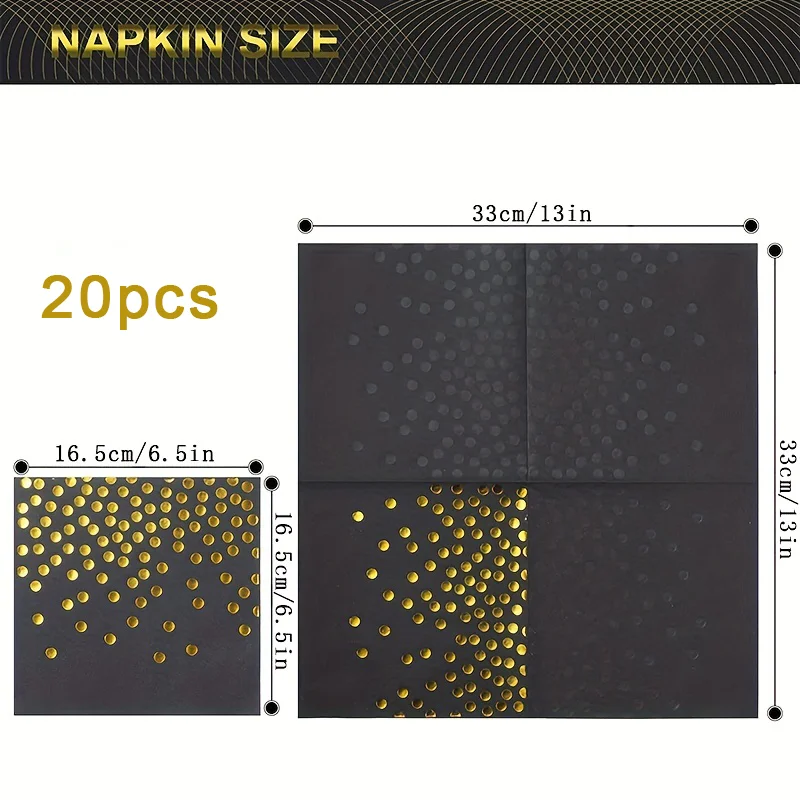 20/40/80 Packungen Weiße und Schwarze Papier-Cocktailservietten mit Goldfolie-Polka-Dots, Partyzubehör für Tischdekoration – Detail 13