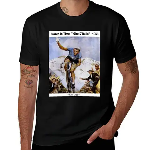 GIRO D ITALIA :Vintage 1953 Fausto Coppi Racing Print T-Shirt Lightweight Gym Training T-Shirt