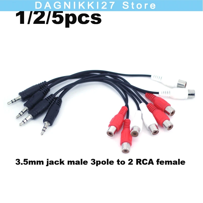 

3.5mm Stereo 3pole Jack Male to 2 RCA Female connector Audio Cable Converter Adapter v