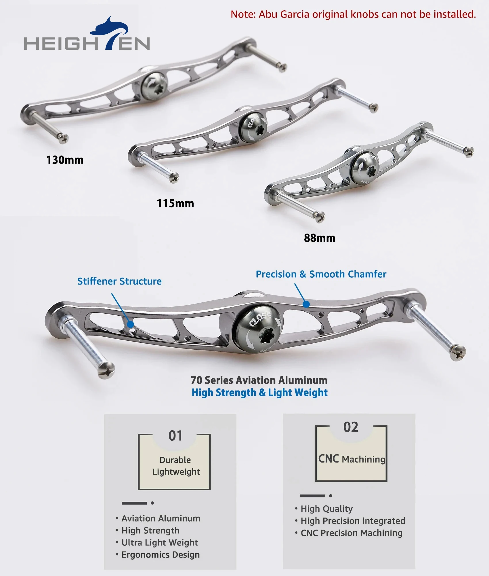 HEIGHTEN 115mm/130mm Baitcasting-Rollenhebel ohne Knopf für Shimano & Daiwa Abu Bait Rollen – Detail 2
