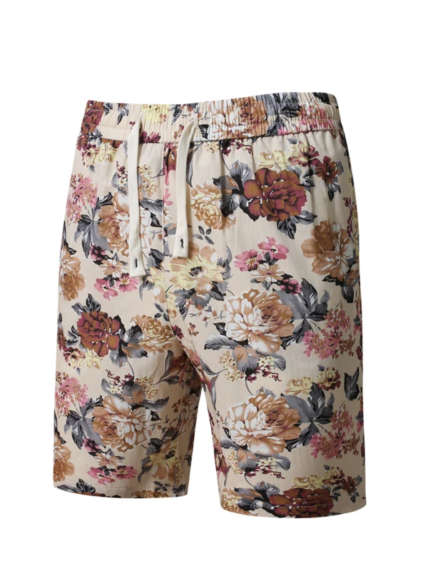 

Casual Printed Beach orts Men's Summer Trendy Brand Youth Straight Leg Five-Quarter Length Breathable Lightweight Cotton