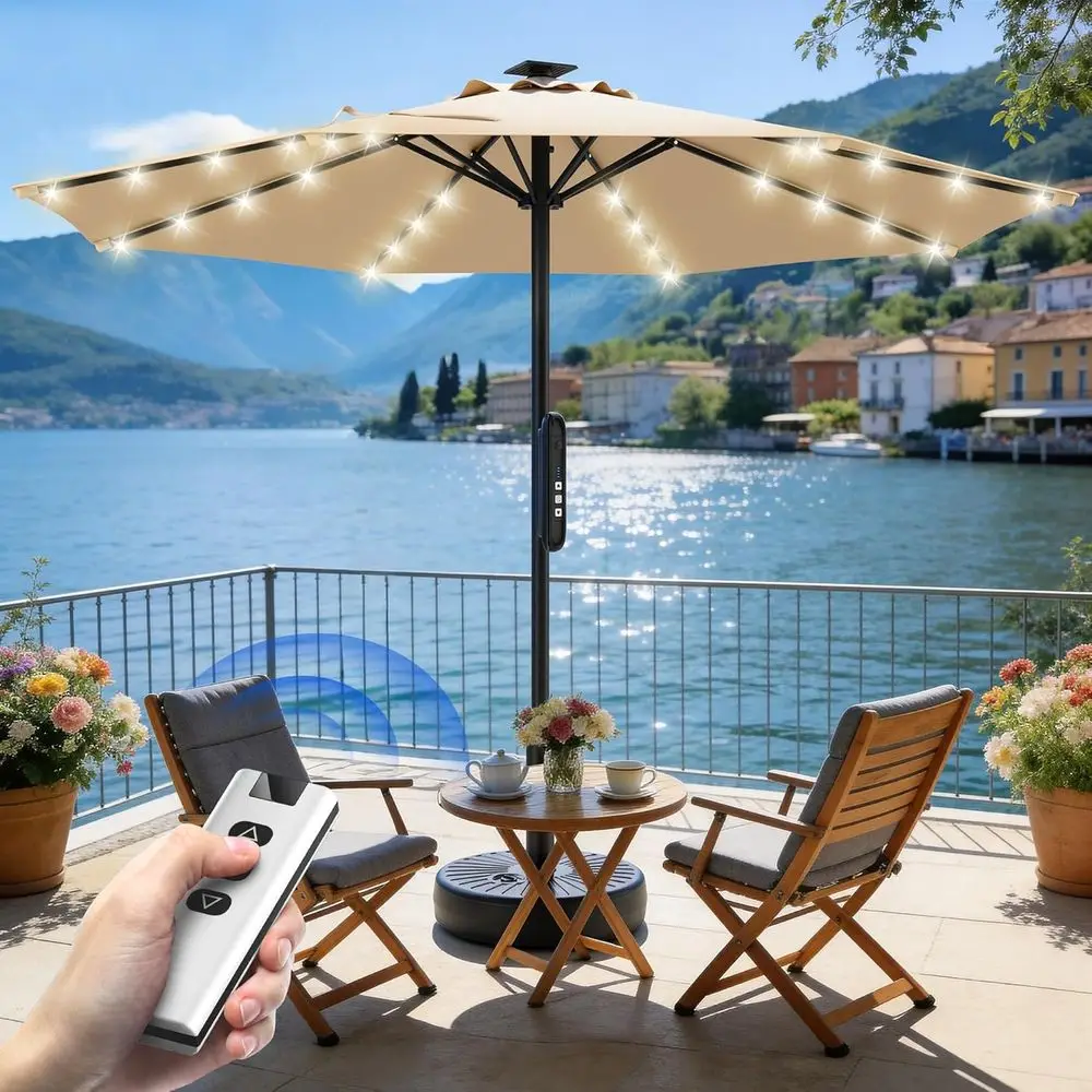 

Patio Market Umbrella with Push Button Tilt, Crank Lift, UV50+ Protection, Sturdy Ribs, 3-Year Fade Resistant, 220GSM Fabric (No