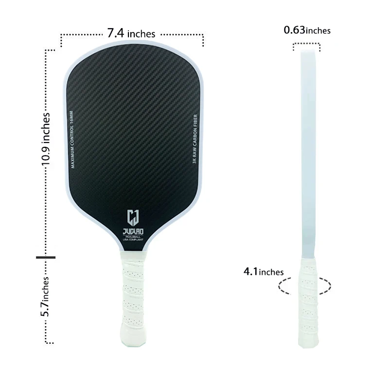 3K Raw Carbon Surface With High Grit & Spin USAPA Compliant With 16MM Polypropylene Honeycomb Core Lightweight Pickleball Paddle