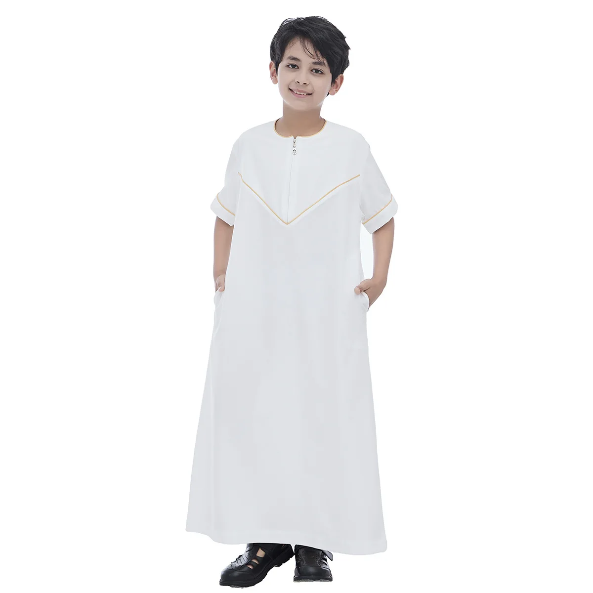 Ramadan Boys Jubba Thobe Muslim Abayas Middle East Arab Kaftan Short Sleeve Robe Dubai Islamic Clothing Child Dress Dishdasha