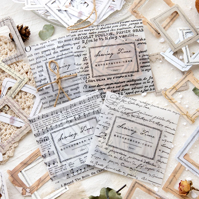 30 pcs/pack Sticker Light Retro Border Collage Art Minimalist Handheld Tent Base Decal Scrapbook 6 kinds